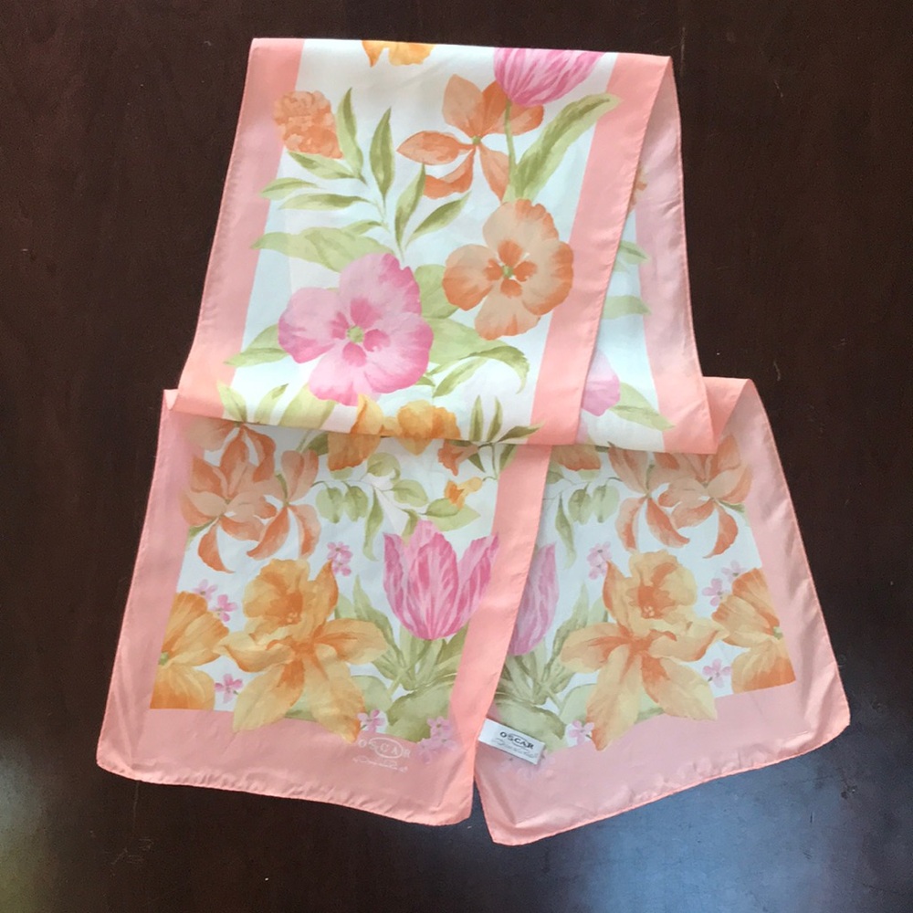 Oscar de la Renta Peach Floral Silk Scarf